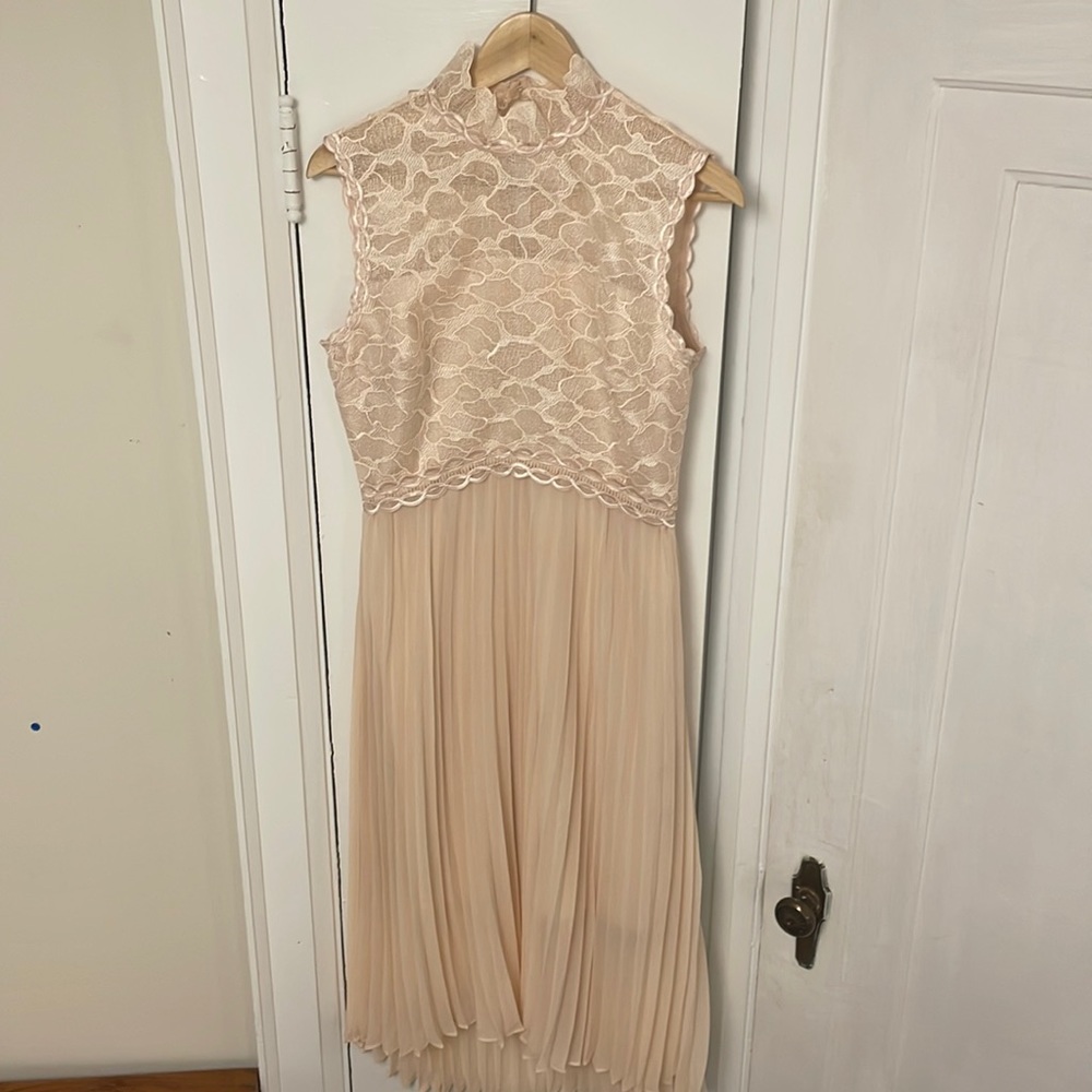 Reiss Aideen Lace Detail Pleated Midi Dress, Nude - Picture 5 of 6